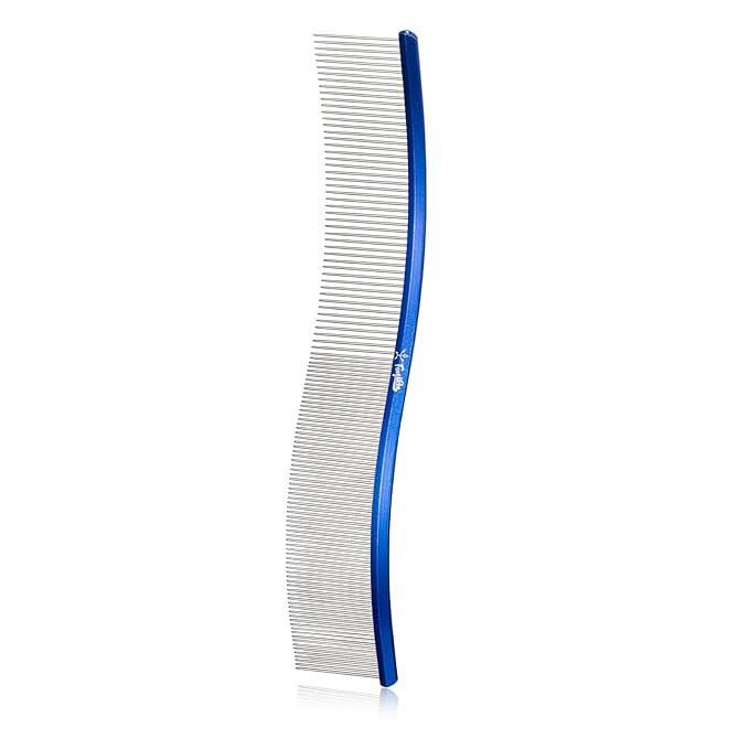 Pet Comb Stainless Steel Comb for Dogs Cats Pet Hair Comb for Grooming Curved with Rounded and Smooth Ends Stainless Steel Teeth Tools for Remove Tangles and Knots (BULE)