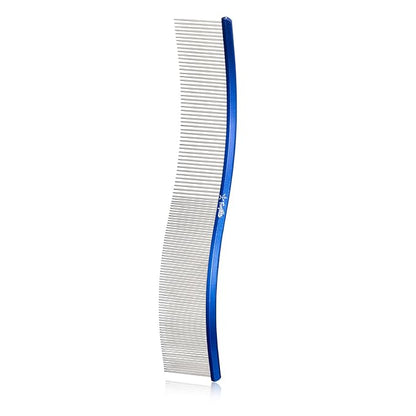 Pet Comb Stainless Steel Comb for Dogs Cats Pet Hair Comb for Grooming Curved with Rounded and Smooth Ends Stainless Steel Teeth Tools for Remove Tangles and Knots (BULE)