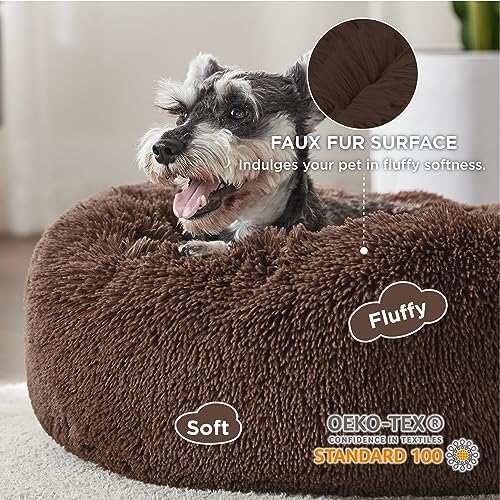 Bedsure Calming Small Dog Bed Donut Washable Cat＆Puppy Bed,23 inches Coffee - Image 2