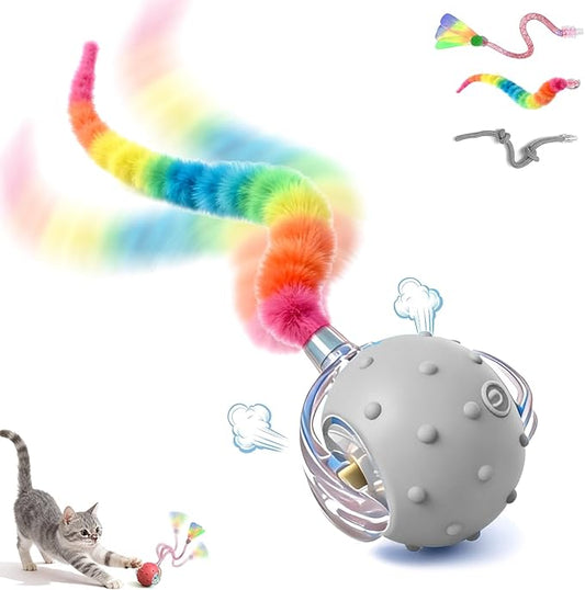 Interactive Cat Toys for Indoor Cats with 3 Tails,Automatic Moving Kitten Toys,Cat Toys for Bored Indoor Adult Cats,Smart Rechargeable Cat Enrichment Toys for Cats to Keep Them Busy, Pet Toy Cat Ball