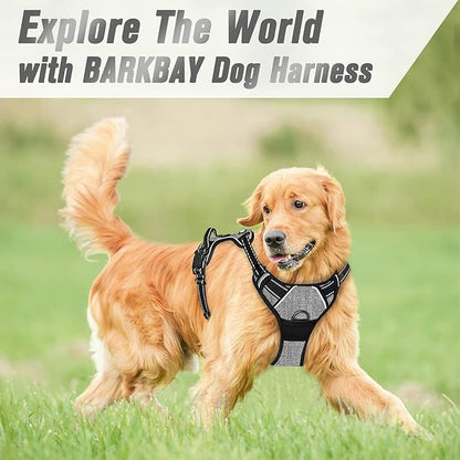 BARKBAY No Pull Dog Harness Front Clip Heavy Duty Reflective Easy Control Handle for Large Dog Walking(Flint Gray,L)