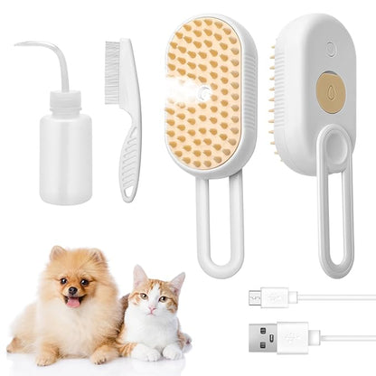 3-in-1 Cat Steam Brush for Shedding, Massaging & Grooming, Rechargeable, Misty Brush for Cats & Dogs, White, 3 Count