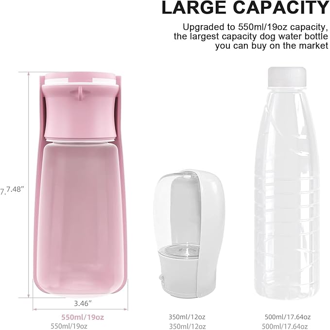 Portable Dog Small Animals Water Bottle for Walking 19 OZ or 12 OZ Pet Water Bottles for Puppy Medium Large Dogs Little Animals Water Dispenser Dog Small Animals Water Bowl