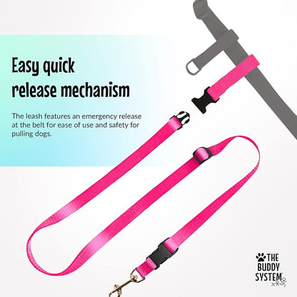 The Buddy System Hands Free Dog Leash, Adjustable Leash for Running, Jogging, Training and Service Dogs, Great for Small, Medium and Large Dogs, Made in USA (Pink, Small Dog System (Large Belt))
