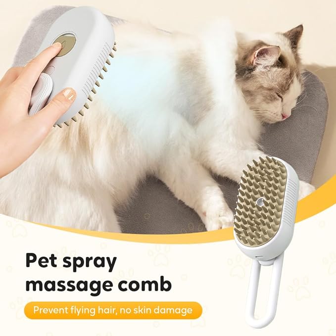 3 In1 Cat Steamy Brush, 2026 New Comb for Cats Dogs, Dog Brush with Steam Self Cleaning Pet Hair, Pet Spray Hair Removal Comb for Shedding, Long Short Haired with One-Click (Milk coffee)
