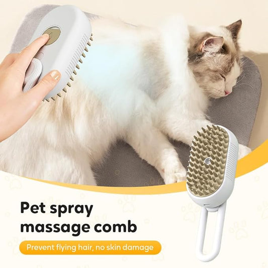 3 In1 Cat Steamy Brush, 2026 New Comb for Cats Dogs, Dog Brush with Steam Self Cleaning Pet Hair, Pet Spray Hair Removal Comb for Shedding, Long Short Haired with One-Click (Milk coffee)