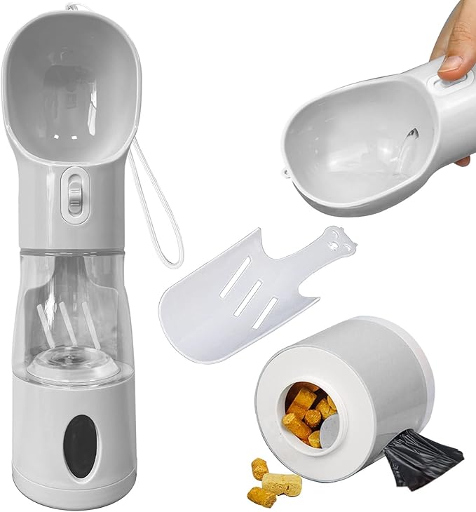 4-in-1 Dog Water Bottle for Walking & Travel – Leakproof Portable Pet Water Dispenser with Bowl, Poop Bag Holder & Shovel | Reusable, Easy One-Hand Use for Dogs & Cats, Hiking and Outdoor Adventures