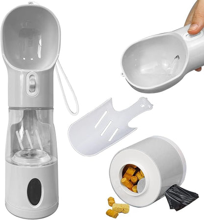 4-in-1 Dog Water Bottle for Walking & Travel – Leakproof Portable Pet Water Dispenser with Bowl, Poop Bag Holder & Shovel | Reusable, Easy One-Hand Use for Dogs & Cats, Hiking and Outdoor Adventures