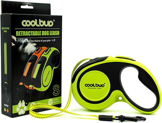Retractable Dog Leash, No Tangles, 16ft Heavy Duty Pet Walking Leash with Anti-Slip Handle for Small Dog or Cat, Strong Reflective Nylon Tape, One-Handed Brake, Pause, Lock (Green,Small)