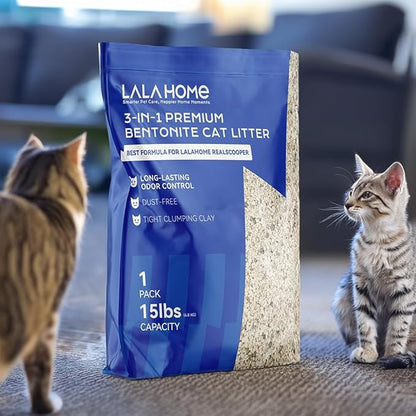 Clumping Cat Litter, Premium Bentonite Cat Litter Sodium-Based, Dust-Free, Strong Durability, Odor Control, Natural Mineral Formula Unscented Litter for RealScooper - 15 lb. Box