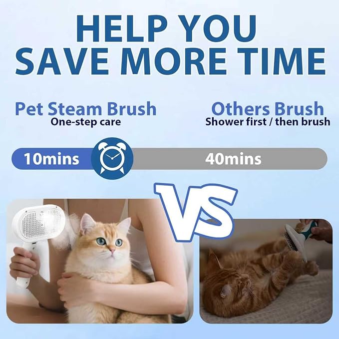 Pet Steam Brush for Cat & Dog, 5-in-1 Pet Spray Hair Removal Comb for Reducing Shedding, Grooming Brush for Long Short Haired Cat & Dog, No-Rinse Foaming Cleanser for Cleaning Paw
