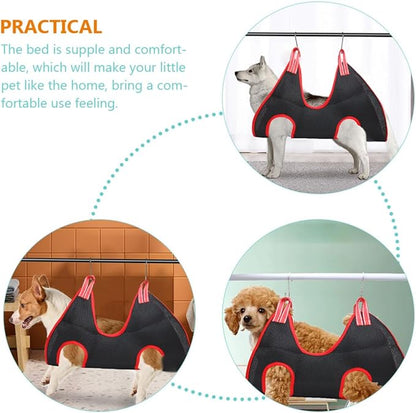 Portable Hanging Pet Hammock Raised Breathable Grooming Bed for Cats and Small Dogs, Black Red M