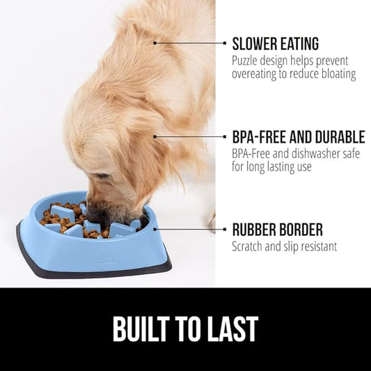 GORILLA GRIP Patented BPA Free Slow Feeder Dog Bowls, 4 Cup Interactive Puzzle Toy for Dogs and Cats Food Training Enrichment, Keeps Pets Busy and Prevents Puppy Overeating, Large Breeds, Light Blue