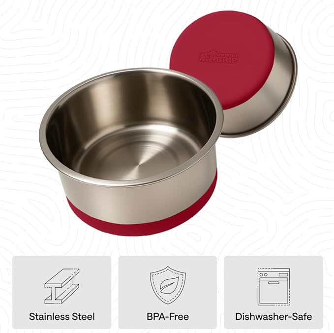 GORILLA GRIP Dog Bowls, Food Grade 304 Stainless Steel, Holds 6 Cups Each (48 fl oz) Food and Water Bowl for Feeding Dogs and Cats, Dishwasher Safe, Rust Resistant, BPA Free Rubber Base Set of 2 Red