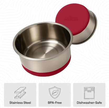 GORILLA GRIP Dog Bowls, Food Grade 304 Stainless Steel, Holds 6 Cups Each (48 fl oz) Food and Water Bowl for Feeding Dogs and Cats, Dishwasher Safe, Rust Resistant, BPA Free Rubber Base Set of 2 Red