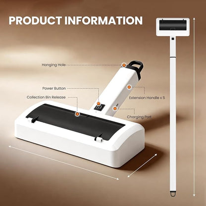 Pet Hair Remover for Carpet, Reusable Pet Hair Remover, 44 Inch Adjustable Handle, Electric Dog Cat Hair Removal Tool for Couch, Carpet