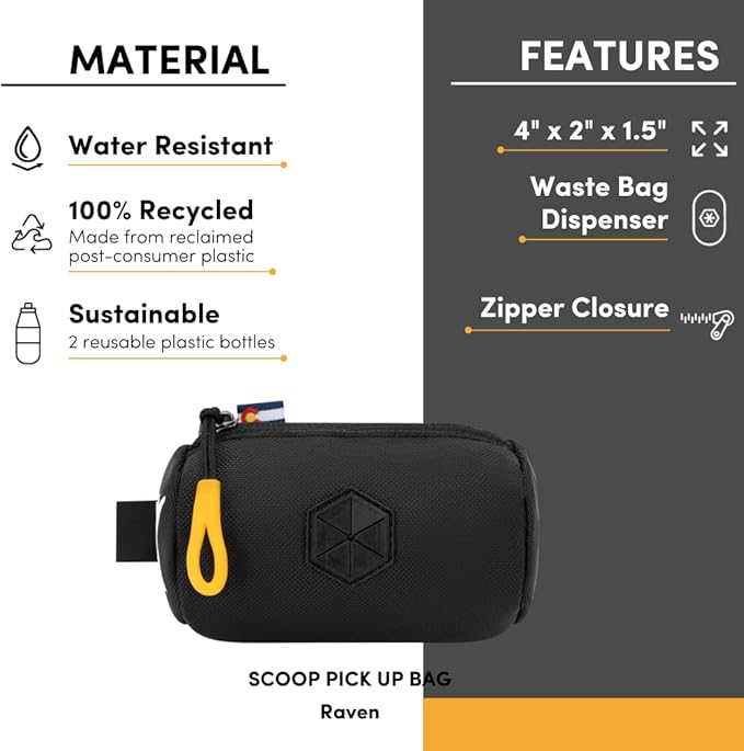OllyDog Scoop Pick Up | Dog Poop Bag Holder | Lightweight & Water-Resistant Dispenser | Leash Attachment for Hands-Free Carry | Fits Standard Waste Bag Rolls (Raven)
