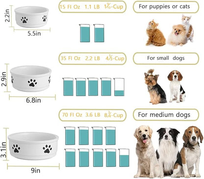 Sweejar Ceramic Dog Bowls with Paw Pattern, Dog Food Dish for Small Dogs, Porcelain Pet Bowl for Water 16 Fl Oz (Beige)