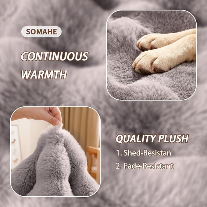 Cat & Dog Bed Mat, Soft Plush Faux Fur Kneading Pet Bed for 2 Cats or Small Dogs, Machine Washable Cat Sleeping Pad, Non-Slip Fluffy Pet Rug for Indoor Cats Kittens & Small Dogs, 27x20 in Grey
