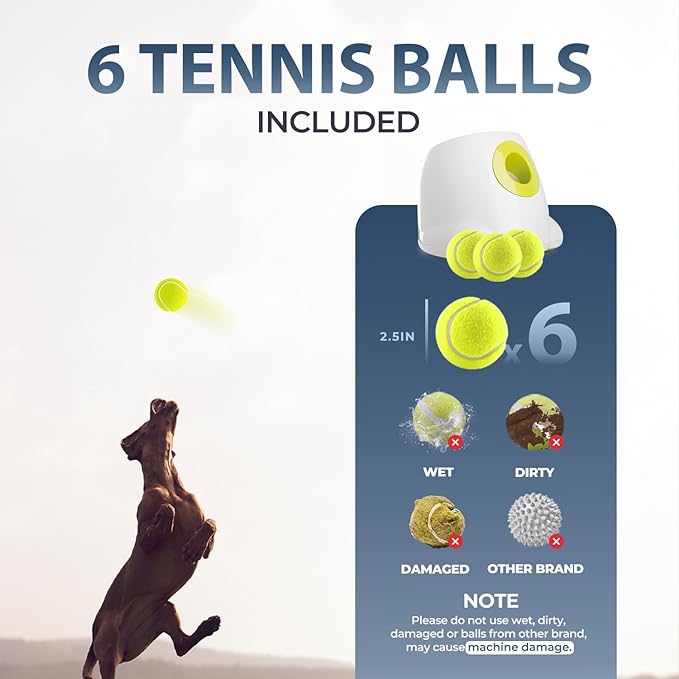 ALL FOR PAWS Automatic Ball Launcher for Dogs, Interactive Tennis Ball Outdoor Thrower for Medium to Large Dogs, Rechargeable Dog Toy, 6 Balls Included