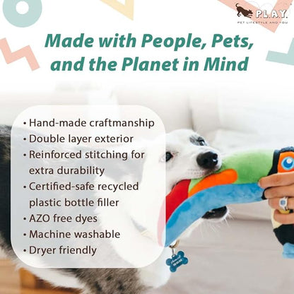 P.L.A.Y. Cute Plush Dog Toys - Fetching Flock, Bird Themed Durable Plush Squeaker Chew Toy, Great for Puppies & Small, Medium, Large Dog Breeds - Machine Washable, Recycled Materials (5 Piece Set)