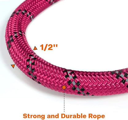 Taglory Rope Dog Leash 6 FT with Comfortable Padded Handle, Highly Reflective Threads Leash and Anti-Tangle Clip for Walking Medium Large Dogs, 1/2 inch, Hotpink