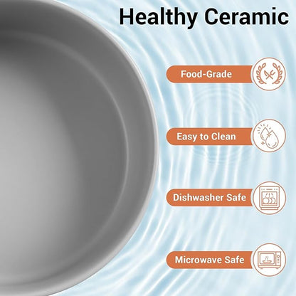 Elevated Dog Bowls, Ceramic Raised Dog Bowl Set with Anti-Slip and Non-Tip Metal Stand, 2 Pack Pet Food and Water Feeding Bowls for Small and Medium Dogs (Gray,3.6 Cups)