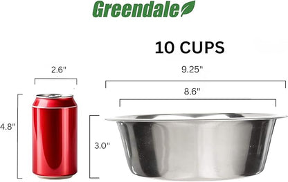 Greendale - 2 Pack - 10 Cup Capacity - Stainless Steel Metal Dog Bowls - Perfect for Dog Food and Water. Wrong Size? Click to Look at Our Size Options.