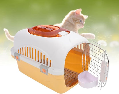 Plastic Dog Kennel, Airline Approved Pet Carrier with Detachable Top and Skylight, for Small Dogs Cats Travel Outdoor Vet Visits (Yellow)