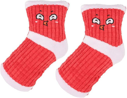 2Pcs Dog Squeaky Toys,Stuffed Socks Dog Chewing Toys Bite- Resistant,Small Dog Plush Interactive Toys for Dental Health_Red