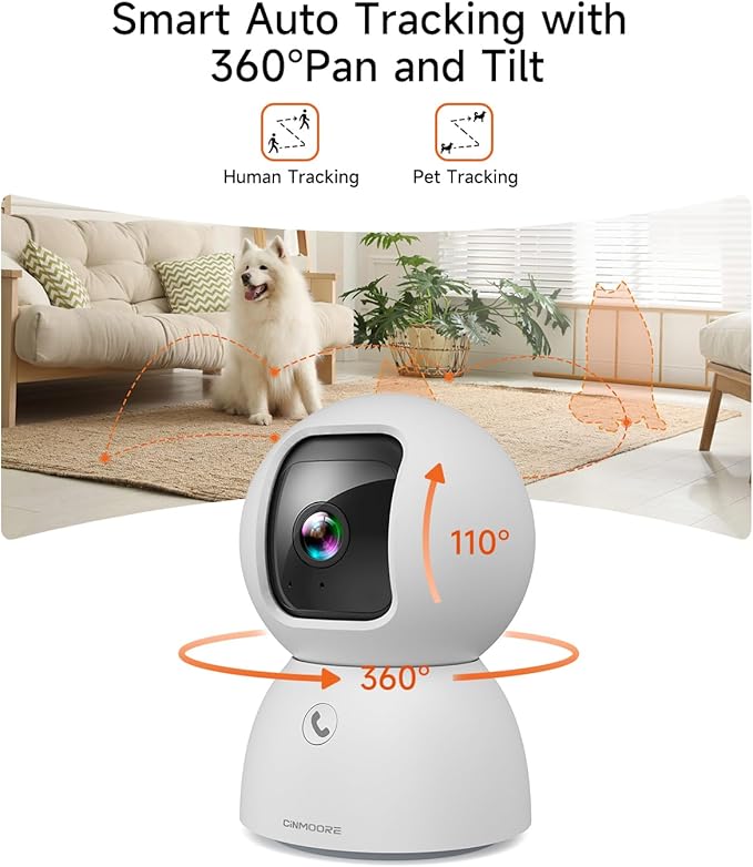 5G Pet Camera Indoor with Phone App, 3K Cat Dog Cameras with Speaker, Pan-Tilt WiFi Baby Monitor Camera for Home Security, Pet/Facial AI Detection Motion Tracking, 2-Way Talk, 2.4G/5G Wi-Fi