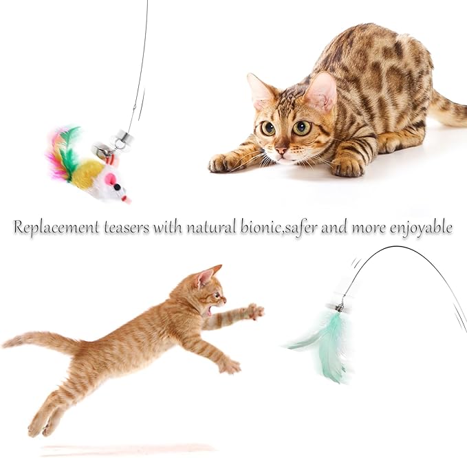 Cat Toys for Indoor Cats Retractable Cat Wand, with Feather & Mice, 3-in-1 Laser Pointer Interactive Cat Toy, 5 Modes, Kitten Toy for Indoor Cat and Dog (Pink)