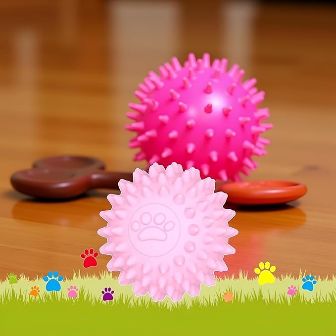 Dog Chew Toys for Aggressive Chewers,3Pcs Pink Dogs Toy Spiky TPR Ball No Squeak Chew Toy Long Lasting for Aggressive Heavy Chewers Dogs Puppy Teething Training Spiky Rubber Ball Toy Small