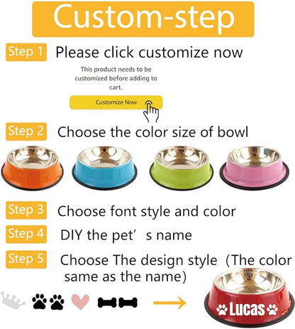 Personalized Name for Cat Dog Stainless Steel Colored Pet Puppy Cat Bowl Non-Slip Durable Pet Bowl Feeder Feeding Dog Water Bowl