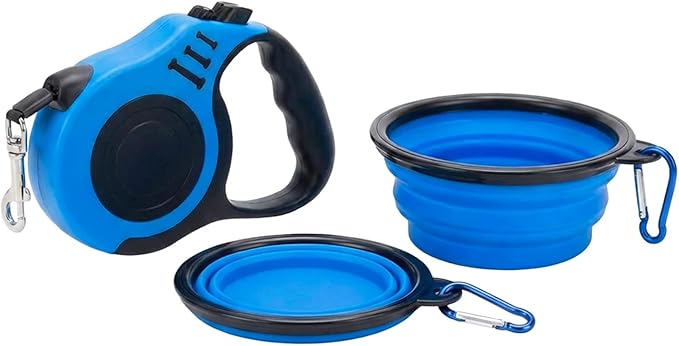 PETIMP Retractable Dog Leash Lightweight 16FT Leash Claw Print, with Folding Bowl,Dispenser,Rubbish Bags, for Small Medium Dogs(Blue)