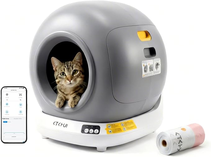 Self-Cleaning Automatic Cat Litter Box, Compact Footprint for Small Spaces & Apartments, Dual Safety Sensors, Jam Auto-Stop, App Control, Child Lock, Best for 1 Cat