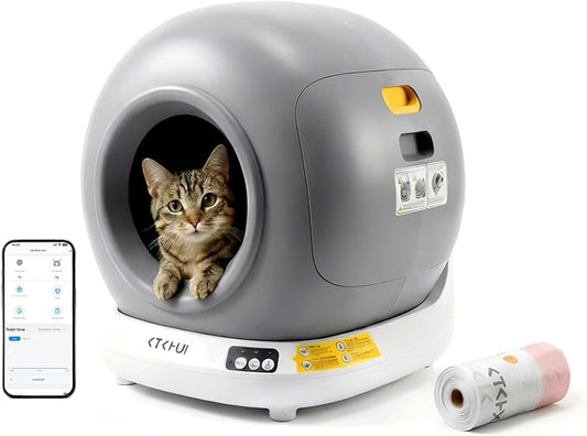 Self-Cleaning Automatic Cat Litter Box, Compact Footprint for Small Spaces & Apartments, Dual Safety Sensors, Jam Auto-Stop, App Control, Child Lock, Best for 1 Cat