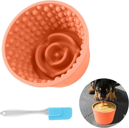 Dog Slow Feeder Lick Bowl - Non-Slip Licking Treat Dispenser for Small Medium Large Dogs, Promotes Anxiety Relief & Prevents Choking, Easy to Clean Feeding Bowl (Light Orange, S)