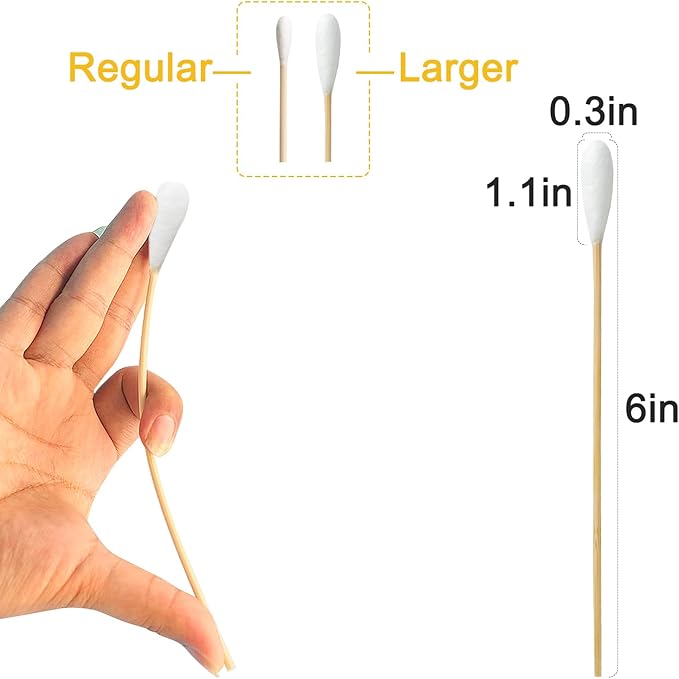 Egaageoi 200 Count Large Cotton Swabs for Dogs & Cats (6 Inch) | Biodegradable Bamboo Handle Tips for Pet Ear Cleaning | Soft Fragrance-Free Applicators for Ointments & Medication