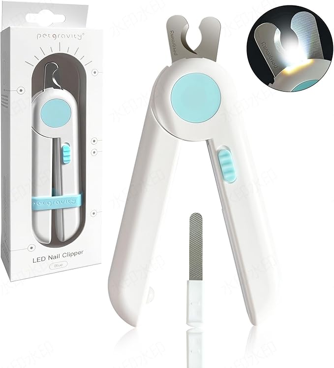Dog/Cat Nail Clippers with Light - Safe Trimming for Cats & Dogs, Illuminates Quick to Prevent Overcutting, Includes Nail File for Thick Nails