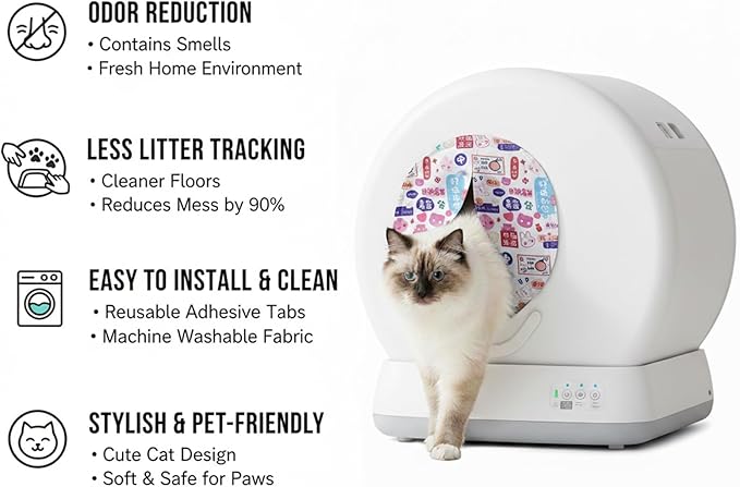 Curtain for Self Cleaning Cat Litter Box, Self-Cleaning Litter Box Curtain,Odor Blocker & Litter Scatter Shield for Cats,Easy Install, Universal Fit for Elliptical Openings