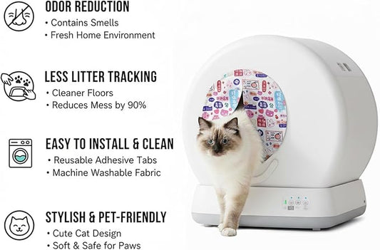 Curtain for Self Cleaning Cat Litter Box, Self-Cleaning Litter Box Curtain,Odor Blocker & Litter Scatter Shield for Cats,Easy Install, Universal Fit for Elliptical Openings