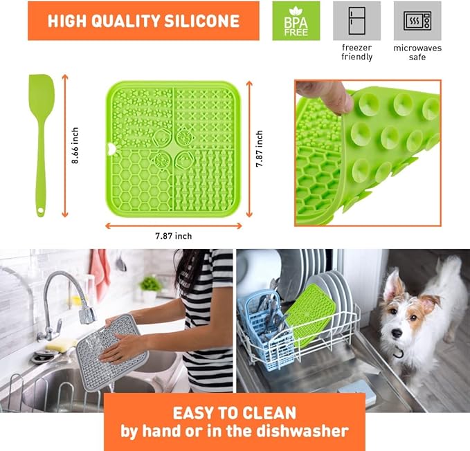 Dog Lick Mat that Keeps Dogs Calm & Busy – Silicone Enrichment Feeding Mat with Strong Suction Cups + Collapsible Travel Bowl – Slow Feeder for Bath, Grooming & Training