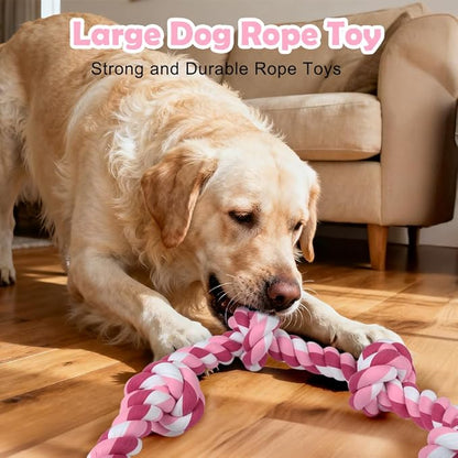 SZEE Dog Rope Toy for Large Dogs, 37 Inch 5 Knots, Tug of War Rope for Large Breeds, for Energy Release & Boredom Relief, Valentine’s Day Pet Toy (Red & Pink)