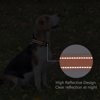 Reflective Dog Collar Padded with Soft Neoprene Breathable Quick Release Basic Dog Collars for Medium Large Dogs Orange