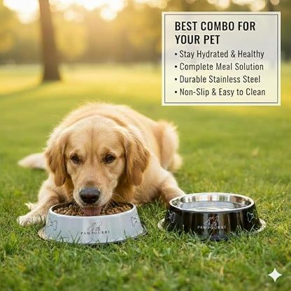 2 Pack Stainless Steel Dog Bowls – 23.6 fl oz Anti-Skid Food & Water Bowls for Small Dogs, Puppies & Cats | Dog Food & Water Bowl | Dog Feeding Bowl (Black & Grey)