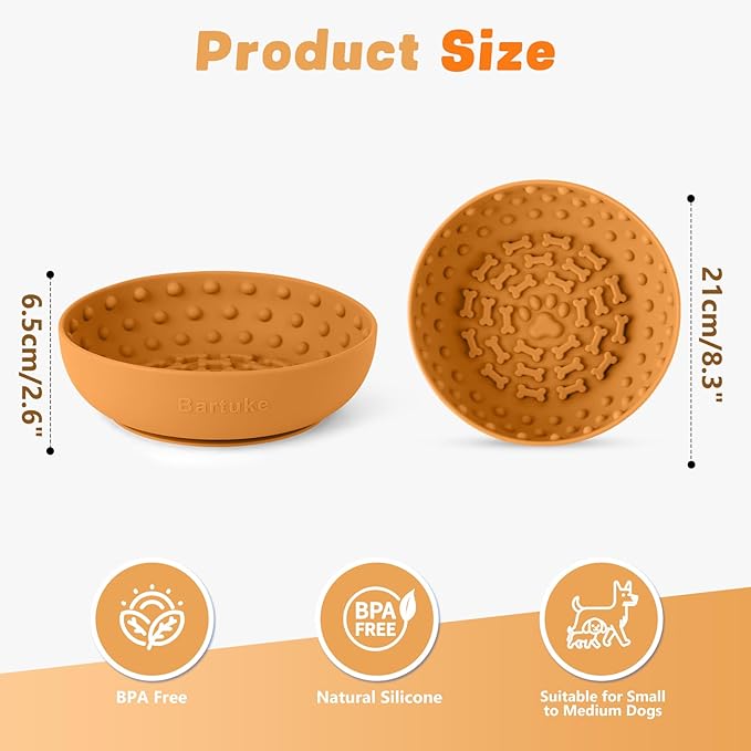 Dog Lick Bowl, Slow Feeder Dog Bowl Licking Mat for Small to Large Dogs, BPA-Free Non-Slip Silicone Slow Feeder Treat Dispenser for Anxiety Relief, Freezer & Dishwasher Safe(Orange, 8.3"x2.6")