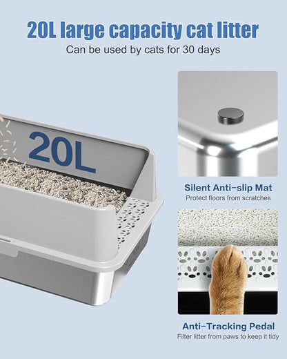 2PACK Stainless Steel Litter Box, Metal Litter Boxs with Lid High Sides, XL Extra Large Litter Box for Big Cats, Never Absorbs Odors, Leak-Proof, Stain-Free, Rust-Free, Easy to Clean, Scoop Included