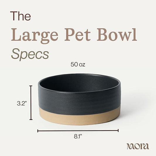 Mora Ceramic Pet Bowl Size Large - Food/Water Dish for Large Dogs, Cats, Great Dane, Mastiff, ect. 50oz or 8 Cups - Basic Bowls for Your Large Dog or Cat, Mix and Match for a Set - Liquorice