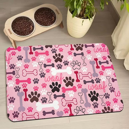 Dog Food Mats for Floors Waterproof, Pet Water Bowl Mats Pet Feeding Absorbent Placemats Pink 17 * 30 inch